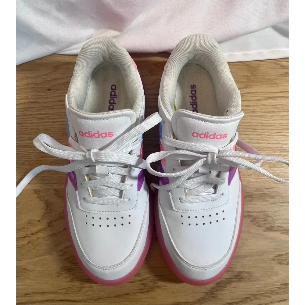 Adidas VL Court 3.0 Sneakers Big Kids Size 6 White Pink Blue Purple JQ7350 Skate